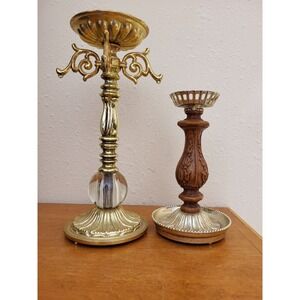 Vintage Cast Metal & Resin Candlestick Pillar Candle Holders Hollywood Regency